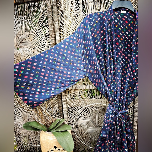 Tessuto Menswear Other - Vintage silk flags of the world,  Kimono, navy blue